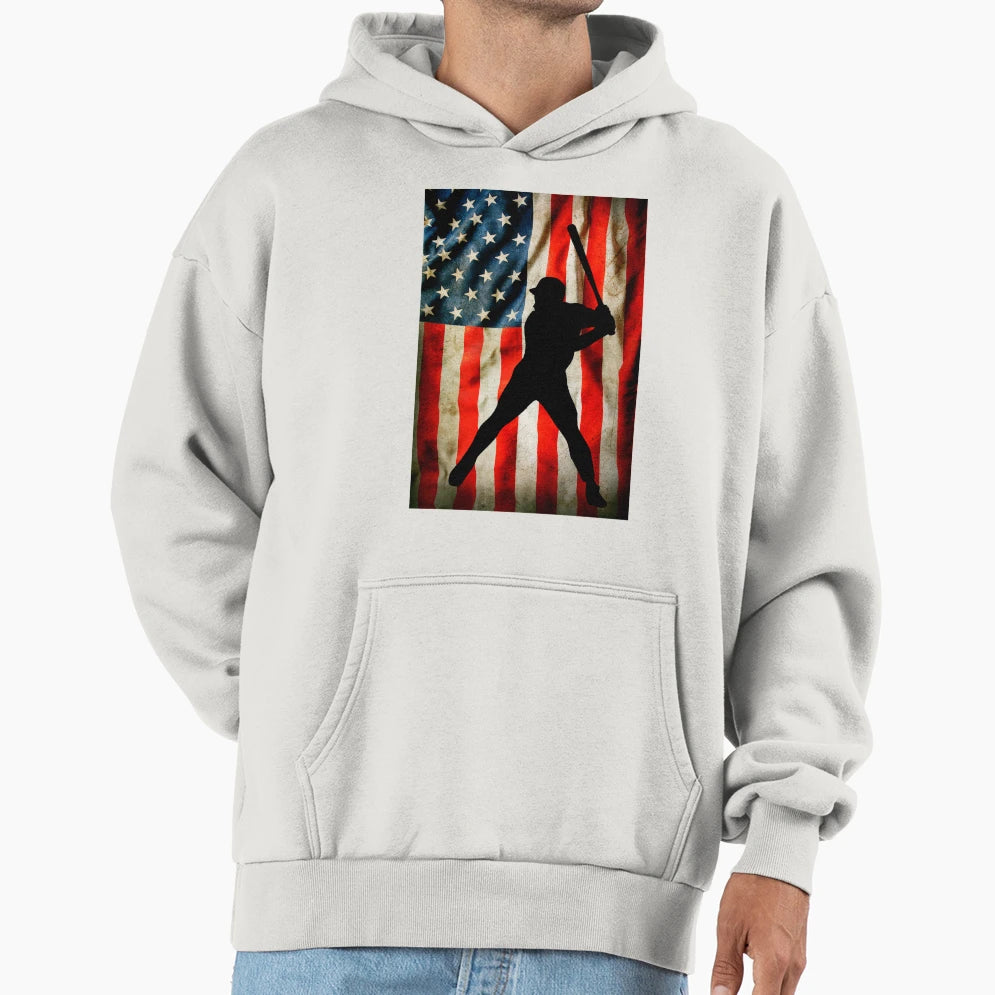 American Baseball Player And Usa Flag Hoodie - Minimalist Print Unisex - T-Shirt, Sweatshirt, Hoodie