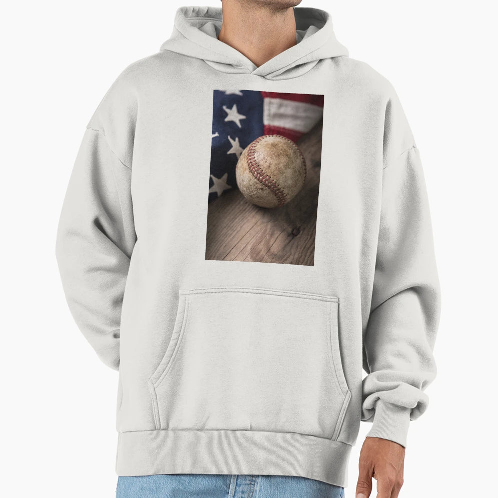 Baseball American Flag Hoodie - Minimalist Print Men Women - T-Shirt, Sweatshirt, Hoodie
