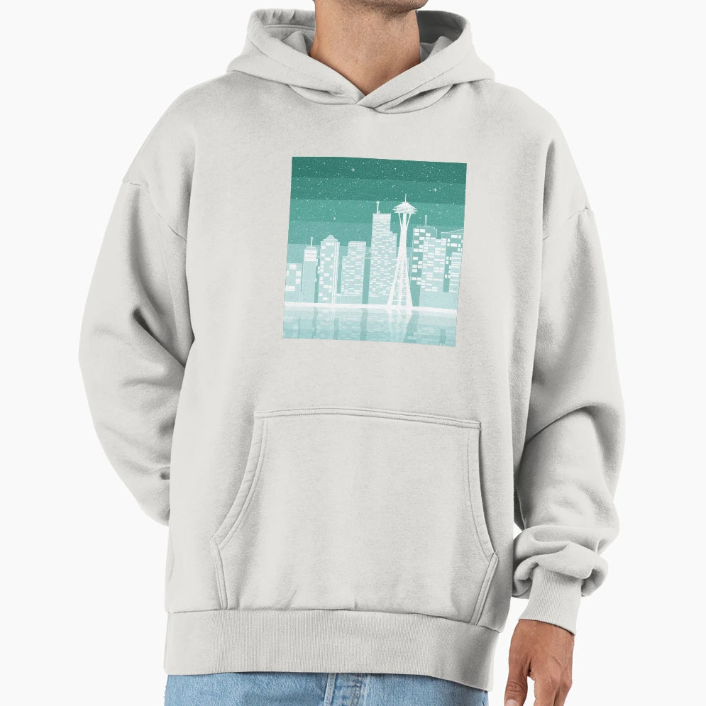 Mint Seattle Pixel Cityscape Hoodie - Casual Everyday Wear Unisex - T-Shirt, Sweatshirt, Hoodie