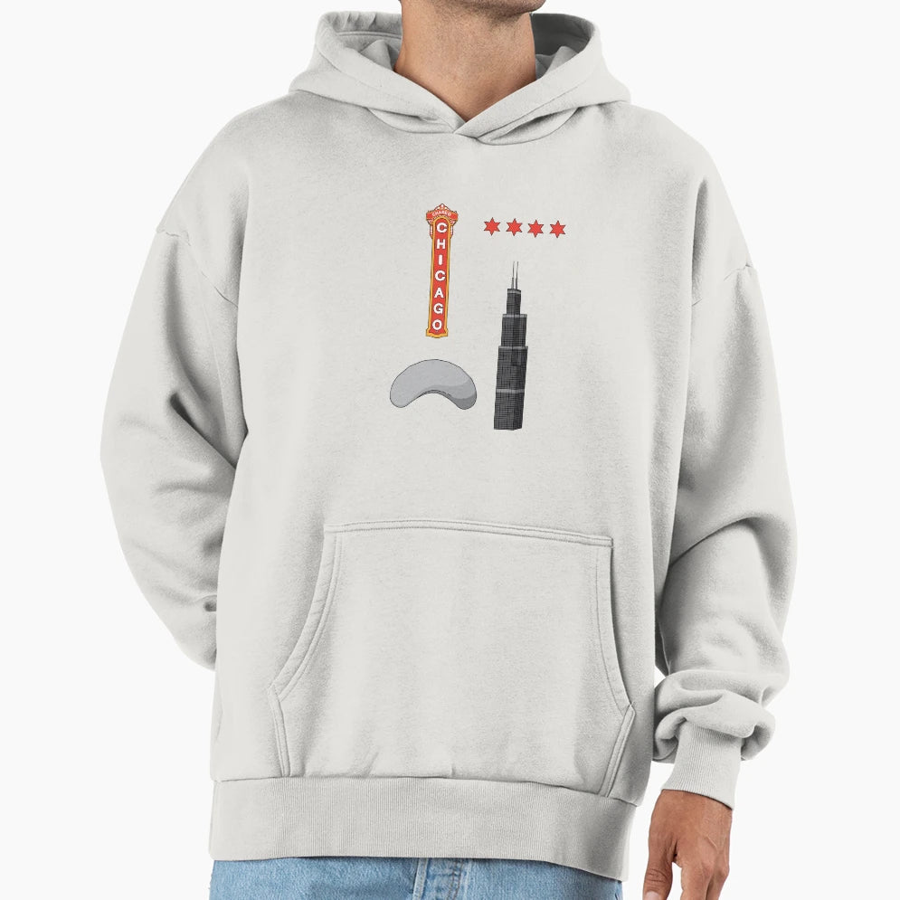 Chicago Landmark Hoodie - Unique Graphic for Adults - T-Shirt, Sweatshirt, Hoodie
