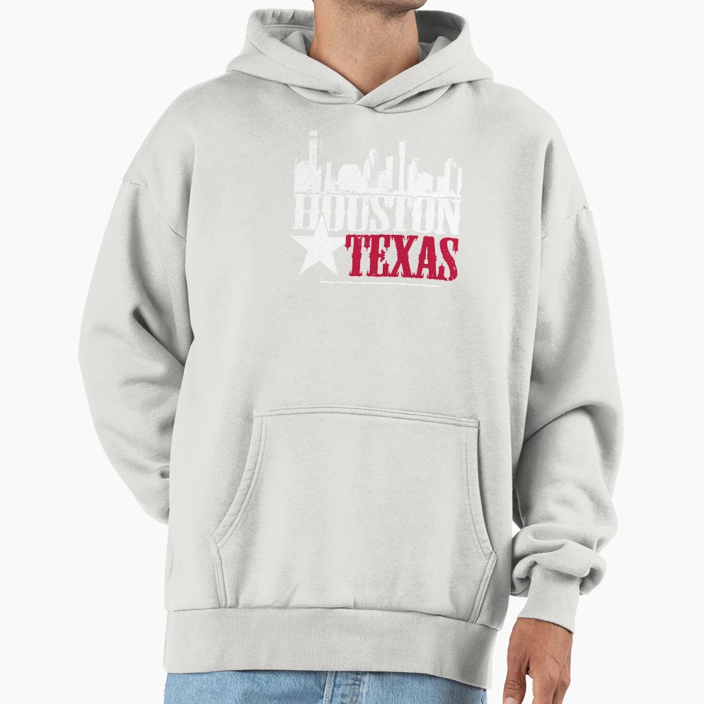Houston Texas Skyline Texas Flag Hoodie - Aesthetic Graphic Men Women - T-Shirt, Sweatshirt, Hoodie