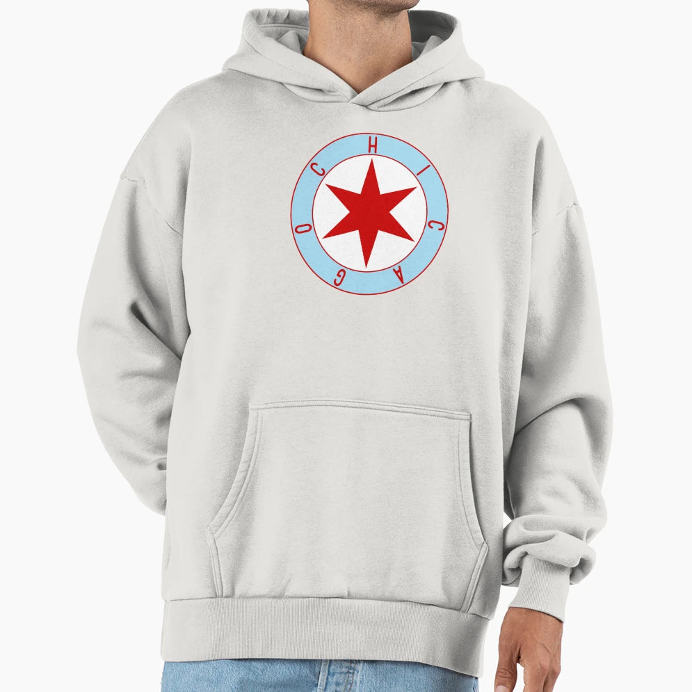 Chicago Flag Star Decal Hoodie - Graphic Print Unisex - T-Shirt, Sweatshirt, Hoodie