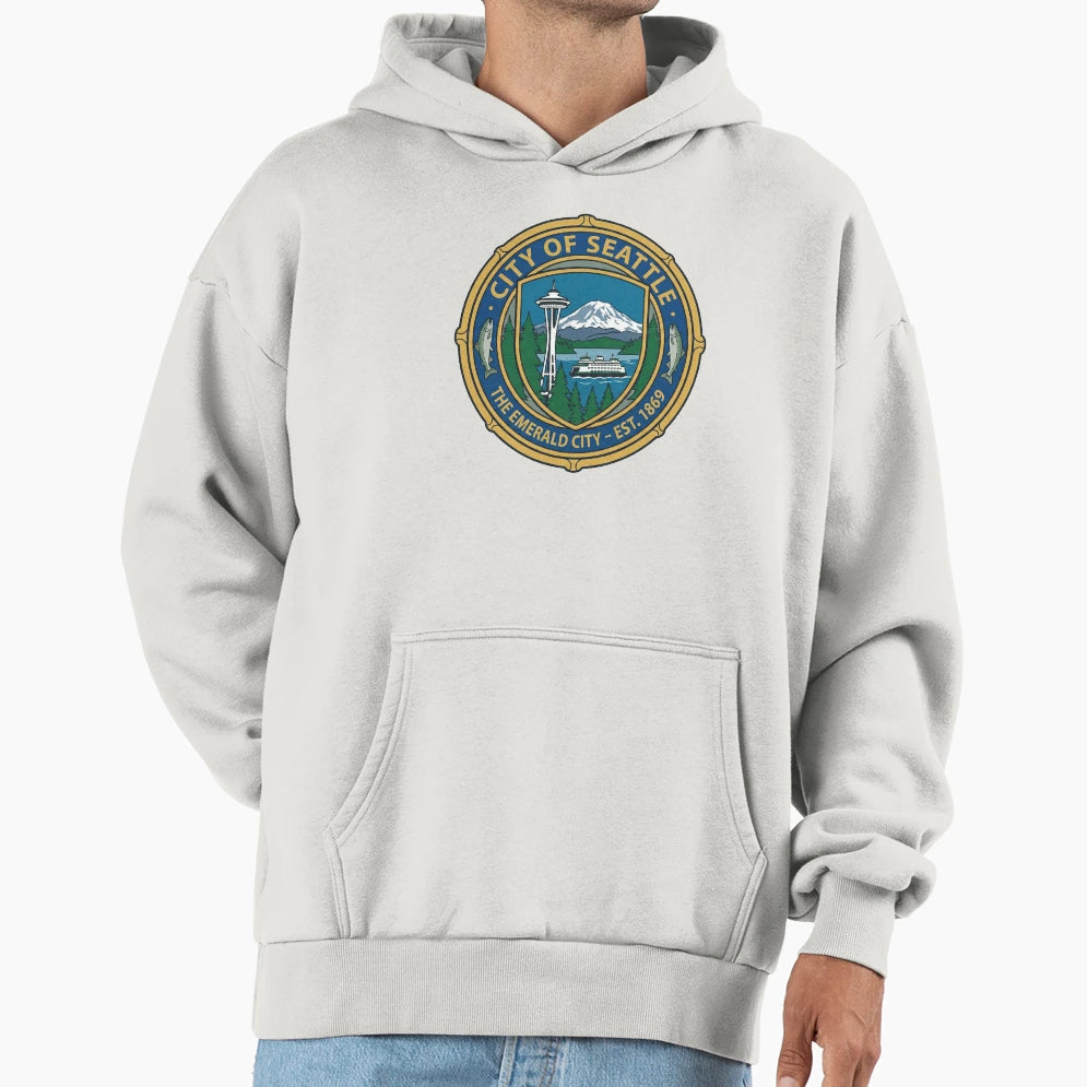 Seattle Emerald City Space Needle Mount Hoodie - Unique Graphic Unisex - T-Shirt, Sweatshirt, Hoodie