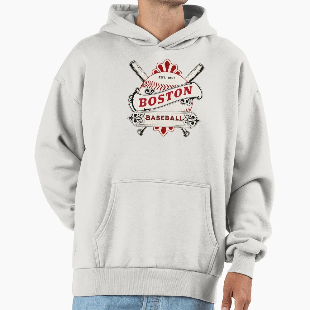 Boston Baseball Hoodie - Fun Novelty Design Men Women - T-Shirt, Sweatshirt, Hoodie