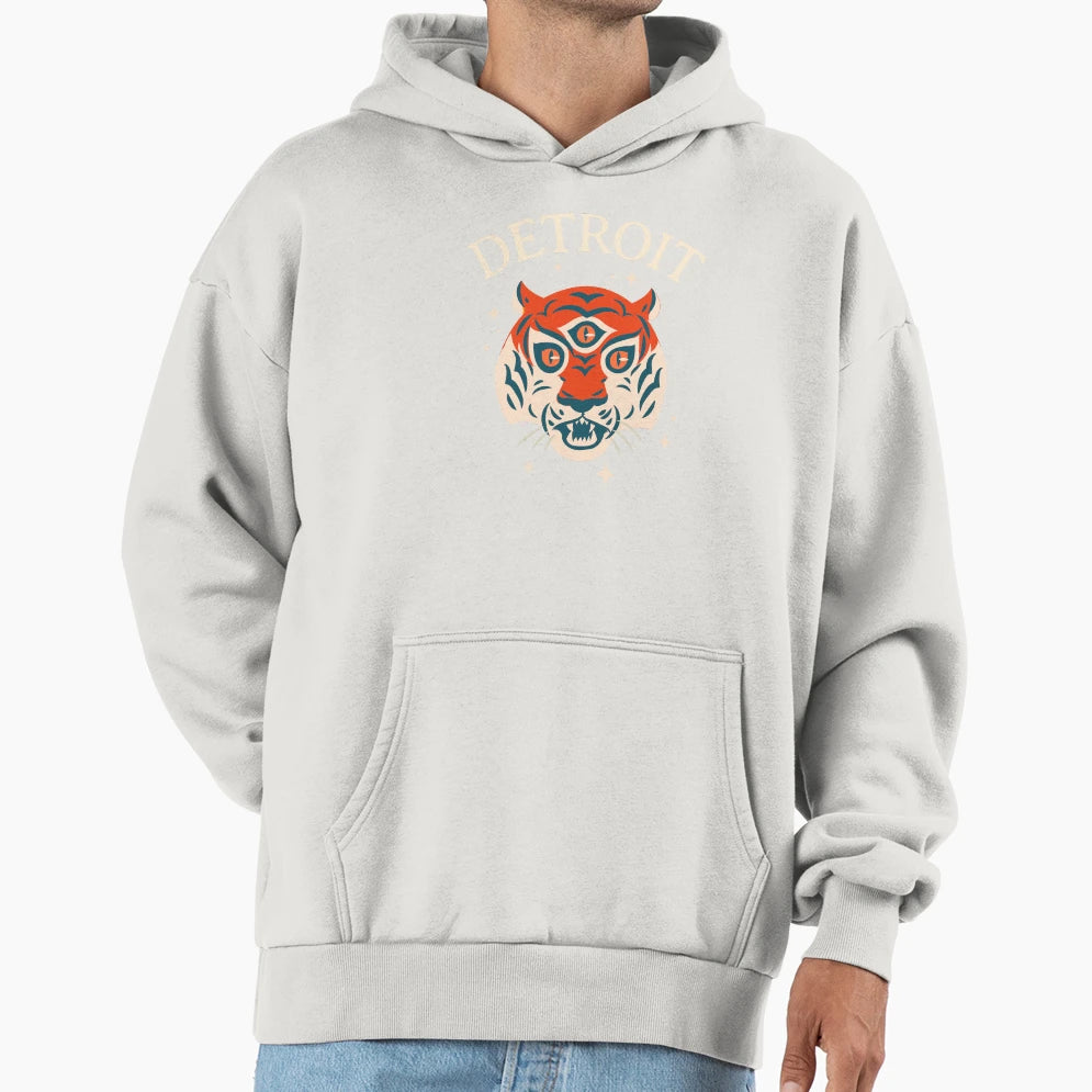Detroit Three Eyed Tiger Hoodie - Minimalist Print Unisex - T-Shirt, Sweatshirt, Hoodie