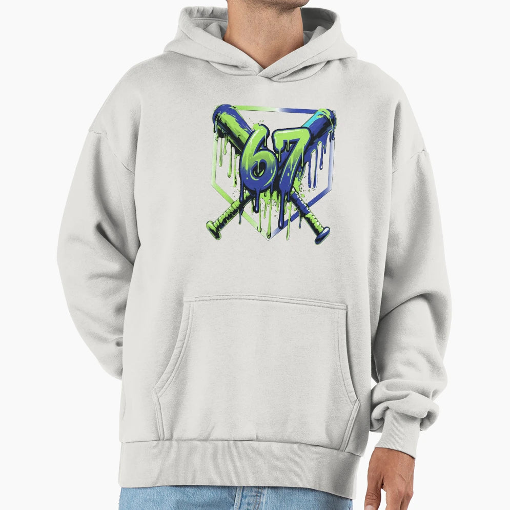 67 Baseball Drip Effect Urban 6 7 Meme Hoodie - Minimalist Print for Adults - T-Shirt, Sweatshirt, Hoodie