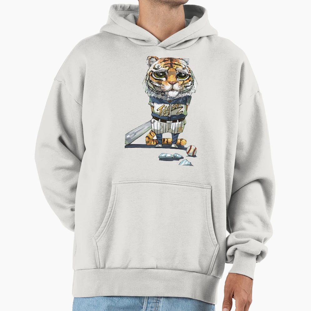 Tiger Baseball Player Hoodie - Graphic Print Men Women - T-Shirt, Sweatshirt, Hoodie