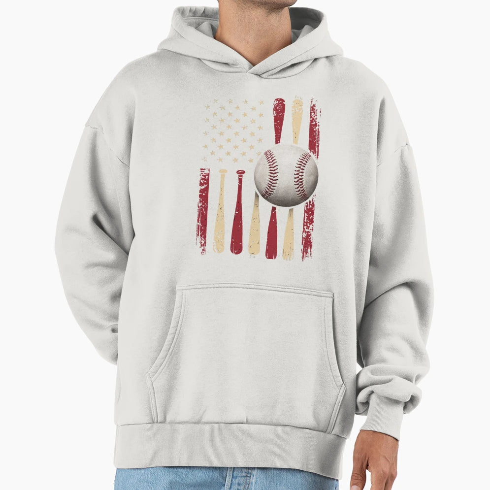 Baseball Usa Flag American Flag Hoodie - Graphic Print Men Women - T-Shirt, Sweatshirt, Hoodie