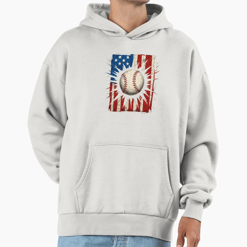 Patriotic Baseball 4Th July Usa Hoodie - Novelty Apparel for Adults - T-Shirt, Sweatshirt, Hoodie