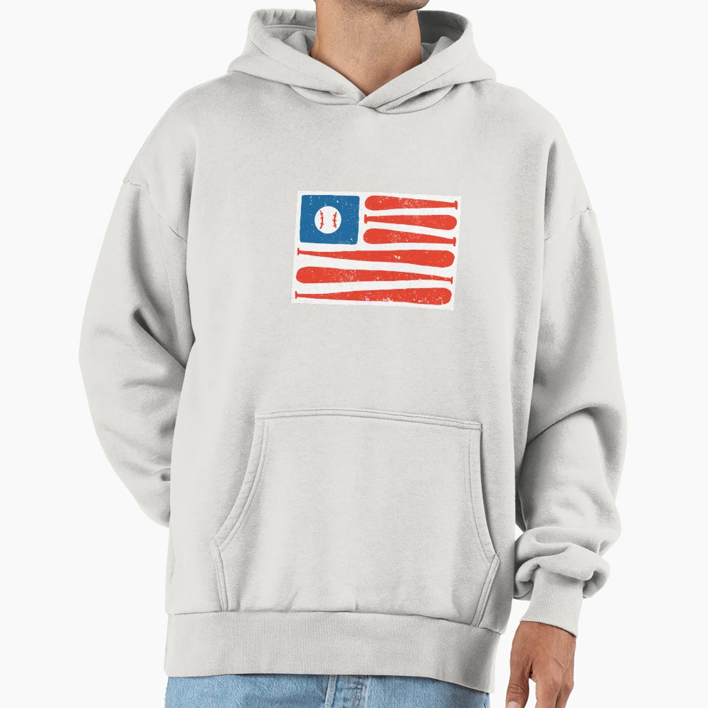 Baseball American Flag Hoodie - Fun Novelty Design Unisex - T-Shirt, Sweatshirt, Hoodie