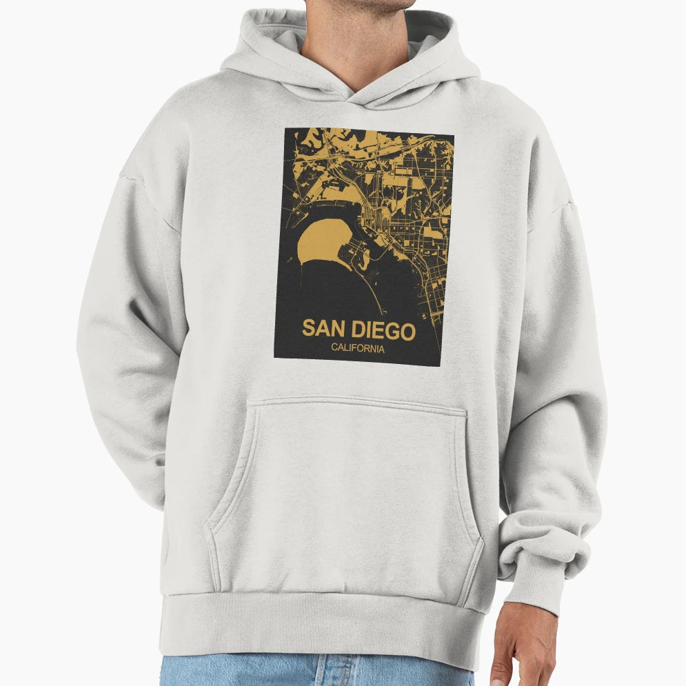 San Diego Map Art Black Gold Hoodie - Custom Art Print for Adults - T-Shirt, Sweatshirt, Hoodie