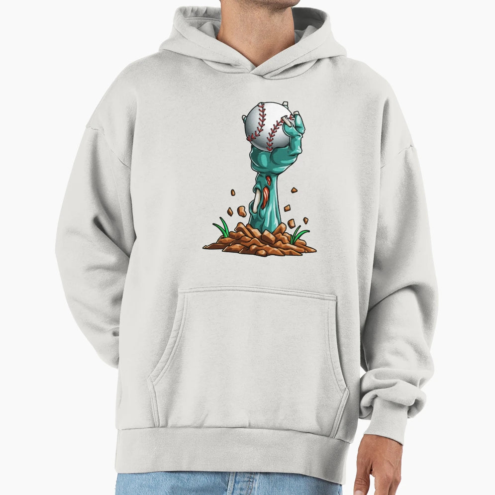 Zombie Hands Baseball Funny Halloween Hoodie - Unique Graphic Men Women - T-Shirt, Sweatshirt, Hoodie