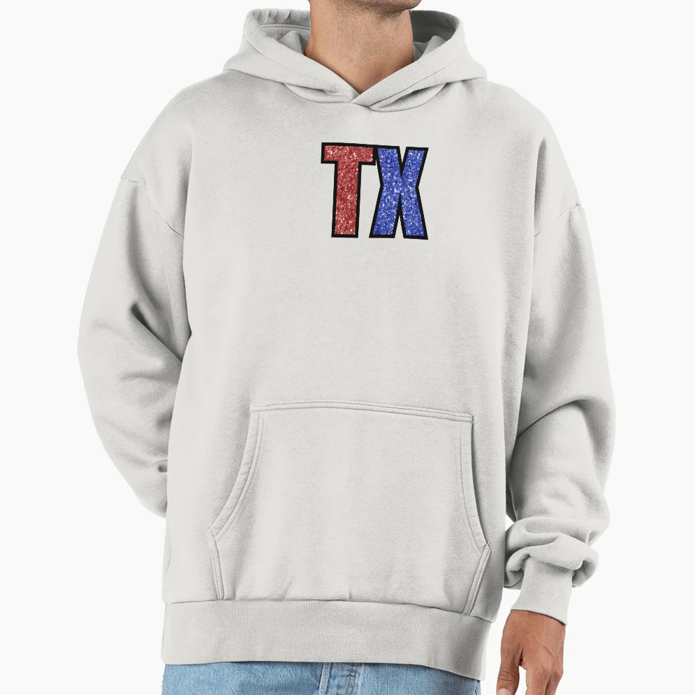 Red And Blue Glitter Tx Hoodie - Custom Art Print Unisex - T-Shirt, Sweatshirt, Hoodie
