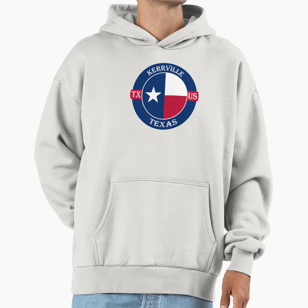 Kerrville Texas Flag Usa Seal Stamp Hoodie - Fun Novelty Design Unisex - T-Shirt, Sweatshirt, Hoodie