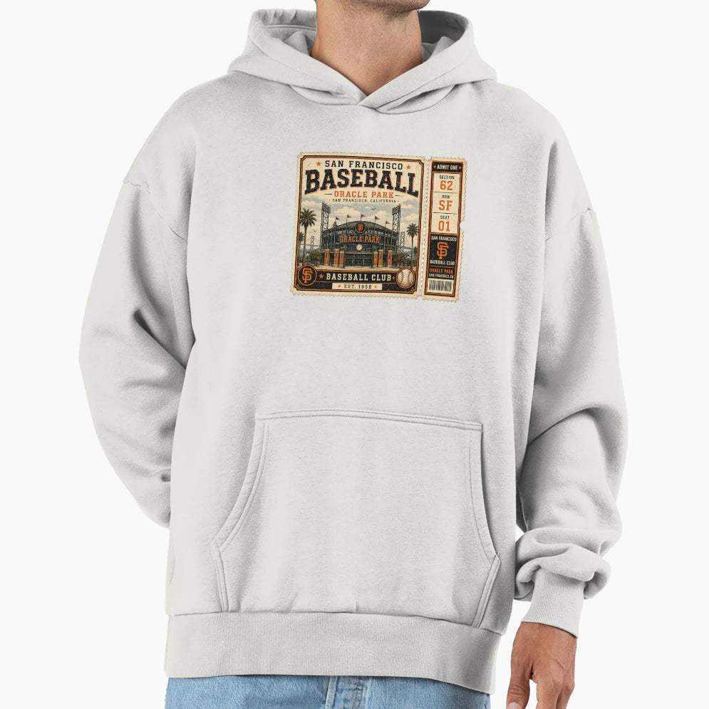 San Francisco Baseball Ticket Stub Hoodie - Novelty Apparel for Adults - T-Shirt, Sweatshirt, Hoodie