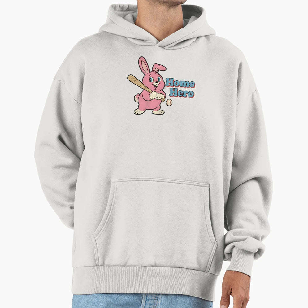 Home Hero Baseball Bunny Player Hoodie - Trendy Graphic for Adults - T-Shirt, Sweatshirt, Hoodie