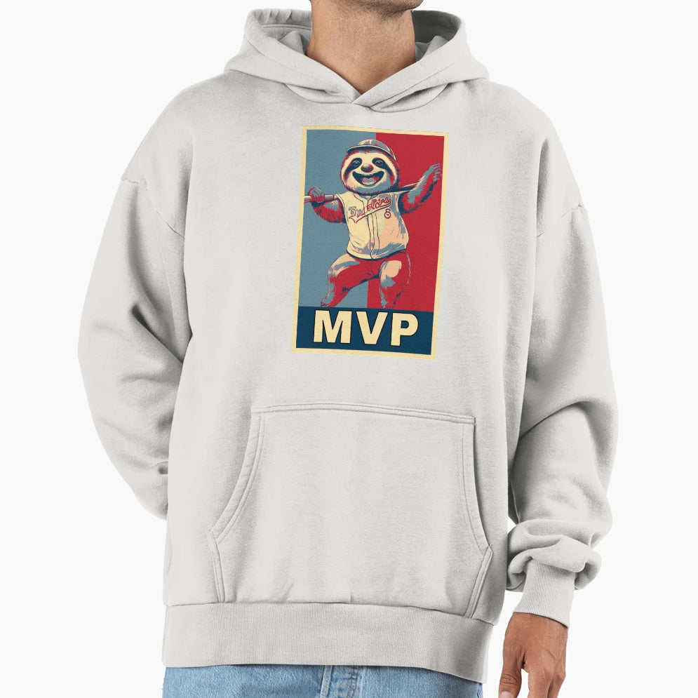 Funny Sloth Baseball Player Mvp Hoodie - Casual Everyday Wear for Adults - T-Shirt, Sweatshirt, Hoodie