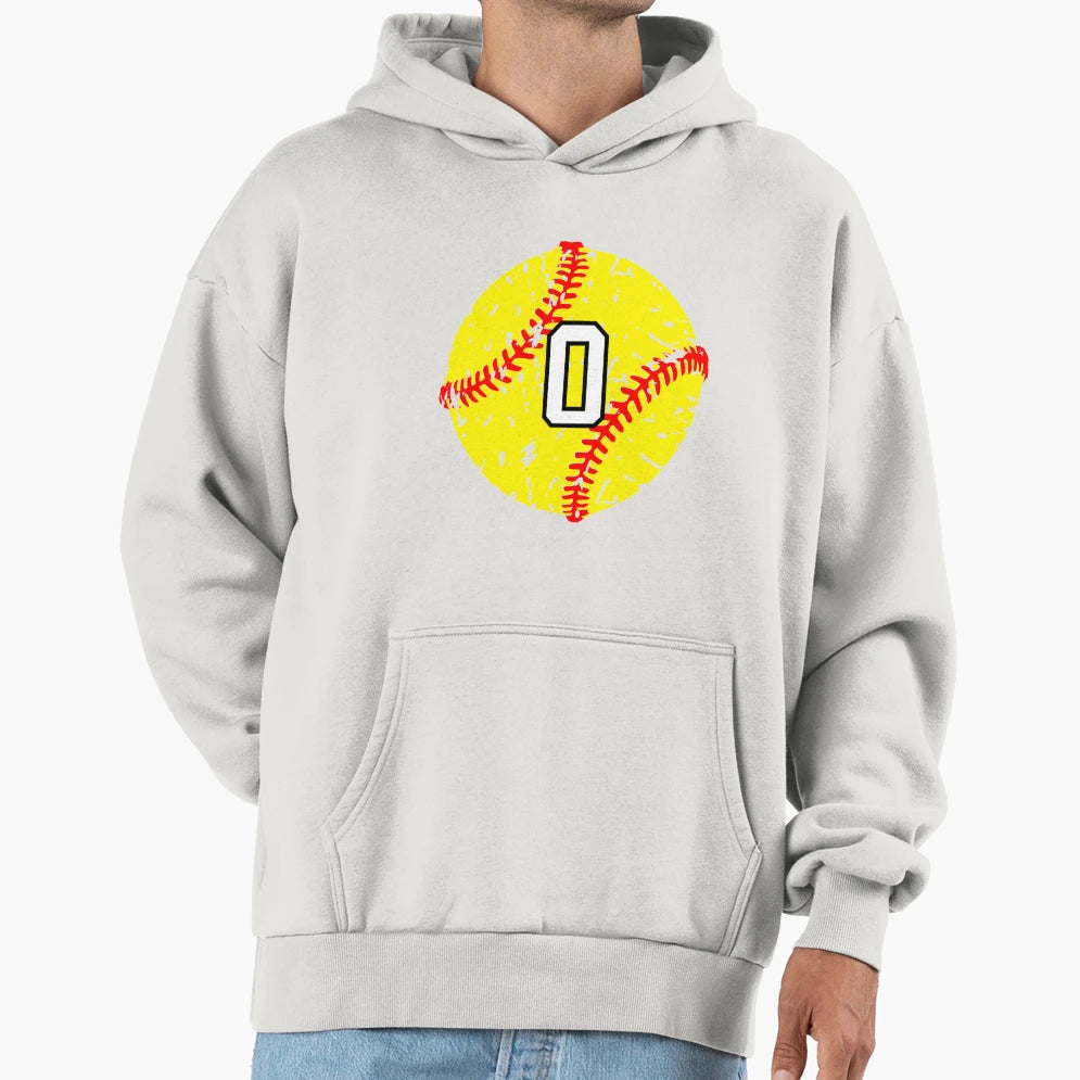 Softball Jersey Grunge Lucky Number 0 Hoodie - Minimalist Print Men Women - T-Shirt, Sweatshirt, Hoodie