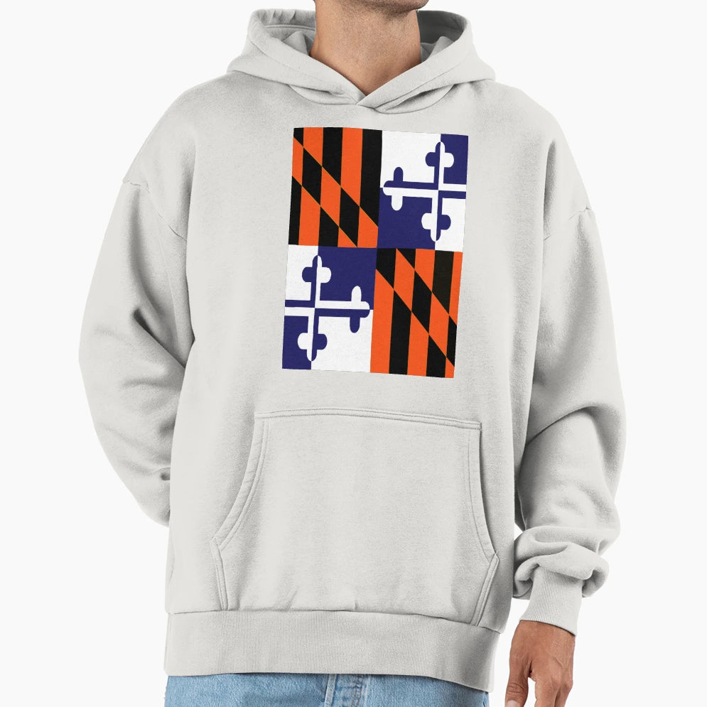 Maryland State Flag Art Banner Hoodie - Fun Novelty Design for Adults - T-Shirt, Sweatshirt, Hoodie