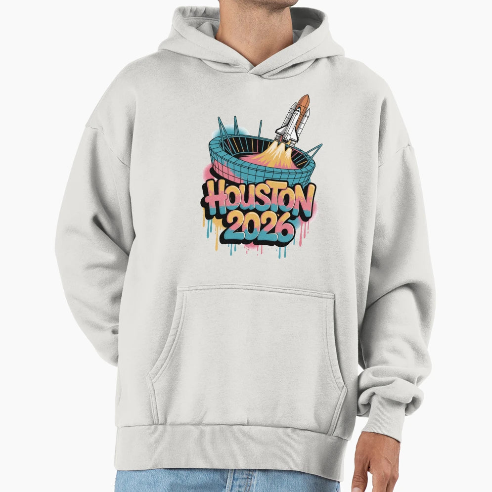 Houston 2026 Space Shuttle Football V4 T-Shirt - Trendy Graphic Men Women - T-Shirt, Sweatshirt, Hoodie
