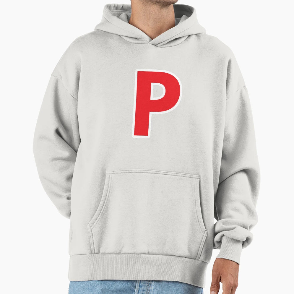 P Initial Letter P Red And White Hoodie - Fun Novelty Design Men Women - T-Shirt, Sweatshirt, Hoodie