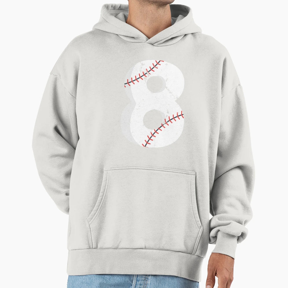 8 Birthday Baseball Number 8 Hoodie - Trendy Graphic Unisex - T-Shirt, Sweatshirt, Hoodie