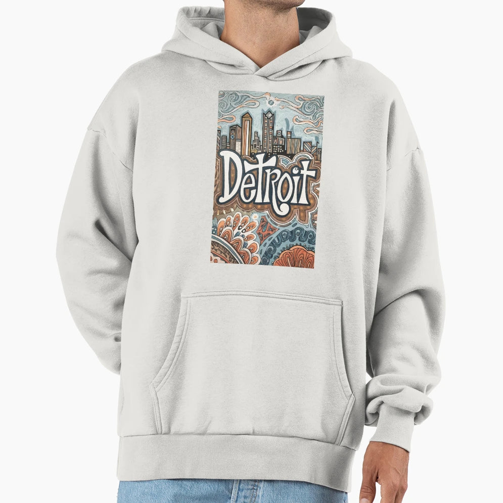 Detroit City Whimsical Typography Art Hoodie - Fun Novelty Design Men Women - T-Shirt, Sweatshirt, Hoodie