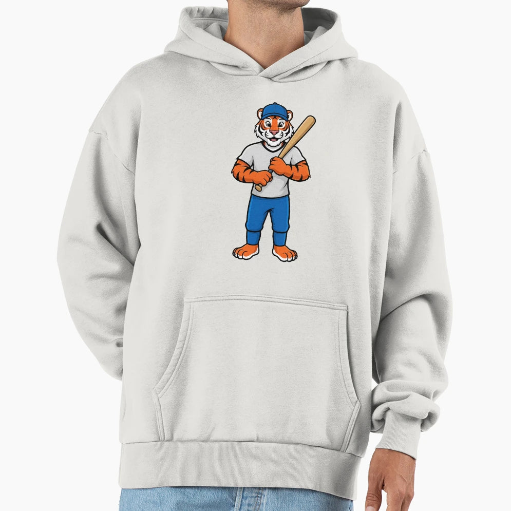 Tiger Baseball Mascot Batting Sport Hoodie - Casual Everyday Wear Men Women - T-Shirt, Sweatshirt, Hoodie
