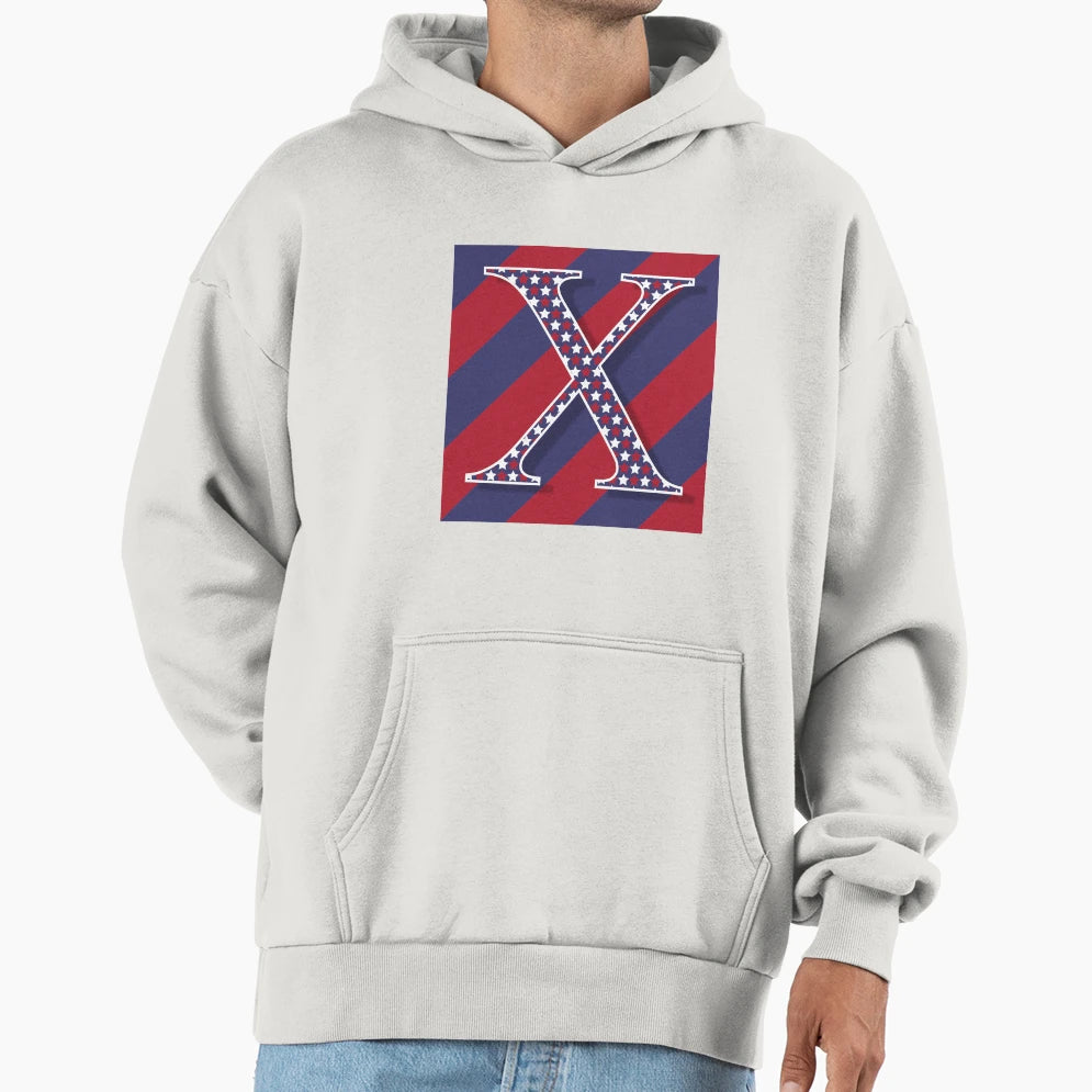 Letter X Americana Old Glory Red And Hoodie - Custom Art Print for Adults - T-Shirt, Sweatshirt, Hoodie