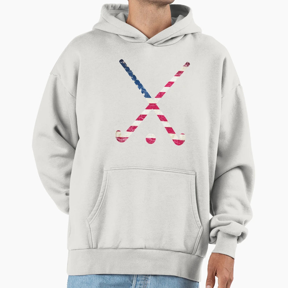 Usa Flag Field Hockey Hoodie - Fun Novelty Design Men Women - T-Shirt, Sweatshirt, Hoodie