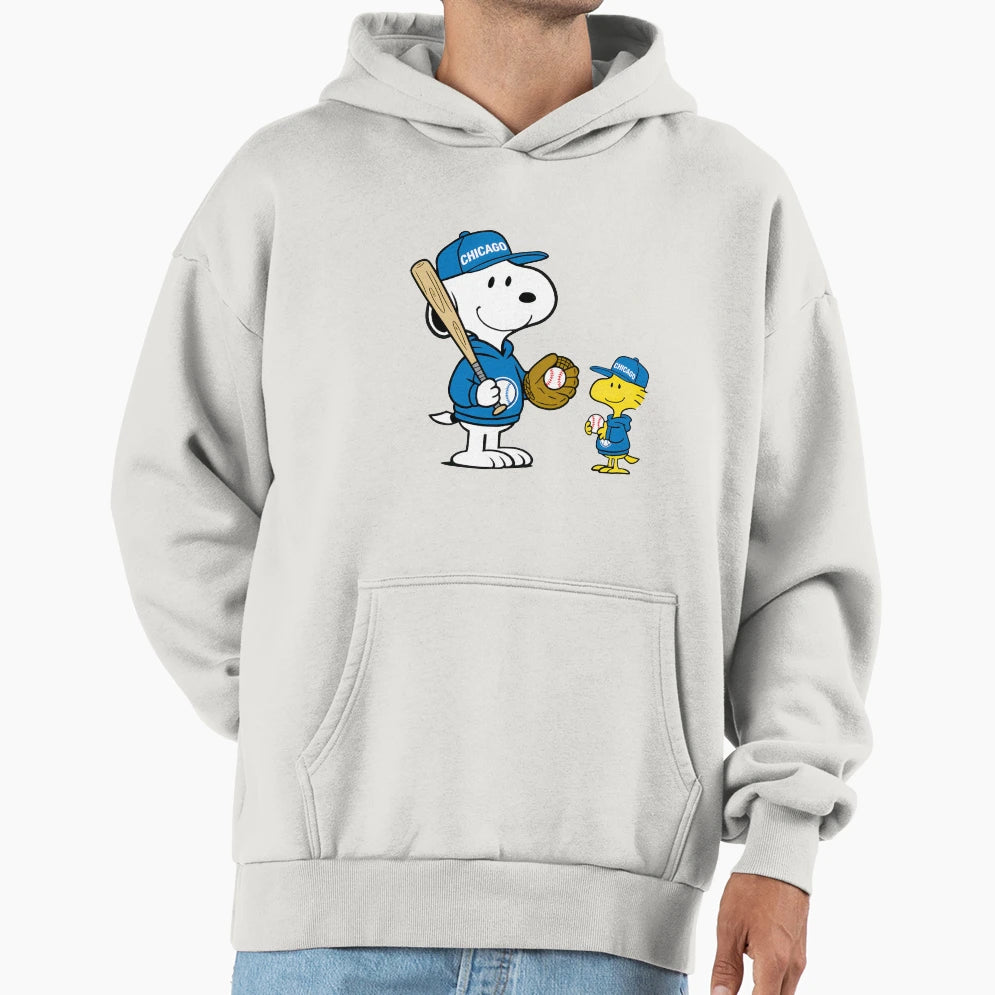 Snoopy Woodstock Baseball Fun Chicago Hoodie - Novelty Apparel for Adults - T-Shirt, Sweatshirt, Hoodie