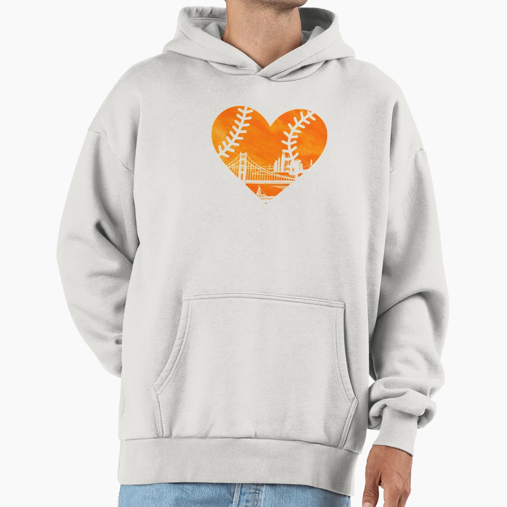 Us State San Francisco Baseball Heart Hoodie - Trendy Graphic for Adults - T-Shirt, Sweatshirt, Hoodie