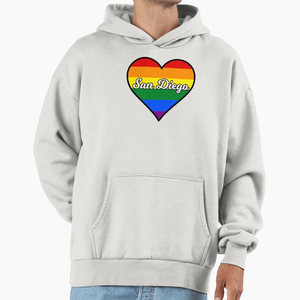 San Diego California Gay Pride Heart Hoodie - Aesthetic Graphic Unisex - T-Shirt, Sweatshirt, Hoodie
