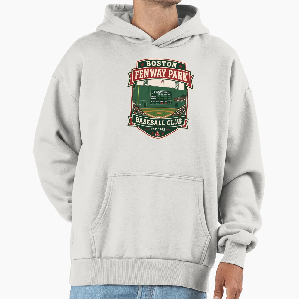 Boston Fenway Park Baseball Badge Green Hoodie - Unique Graphic Unisex - T-Shirt, Sweatshirt, Hoodie