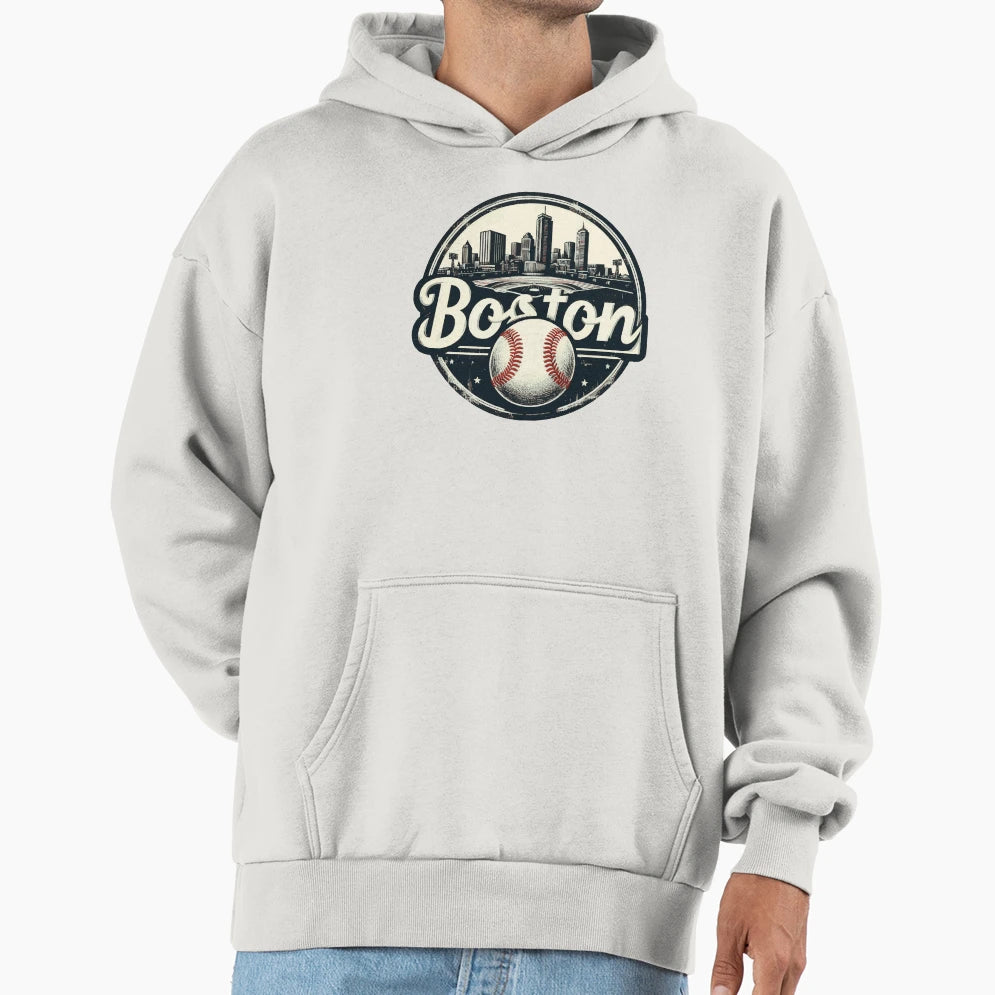 Boston Baseball Field Cityscape Hoodie - Trendy Graphic Unisex - T-Shirt, Sweatshirt, Hoodie