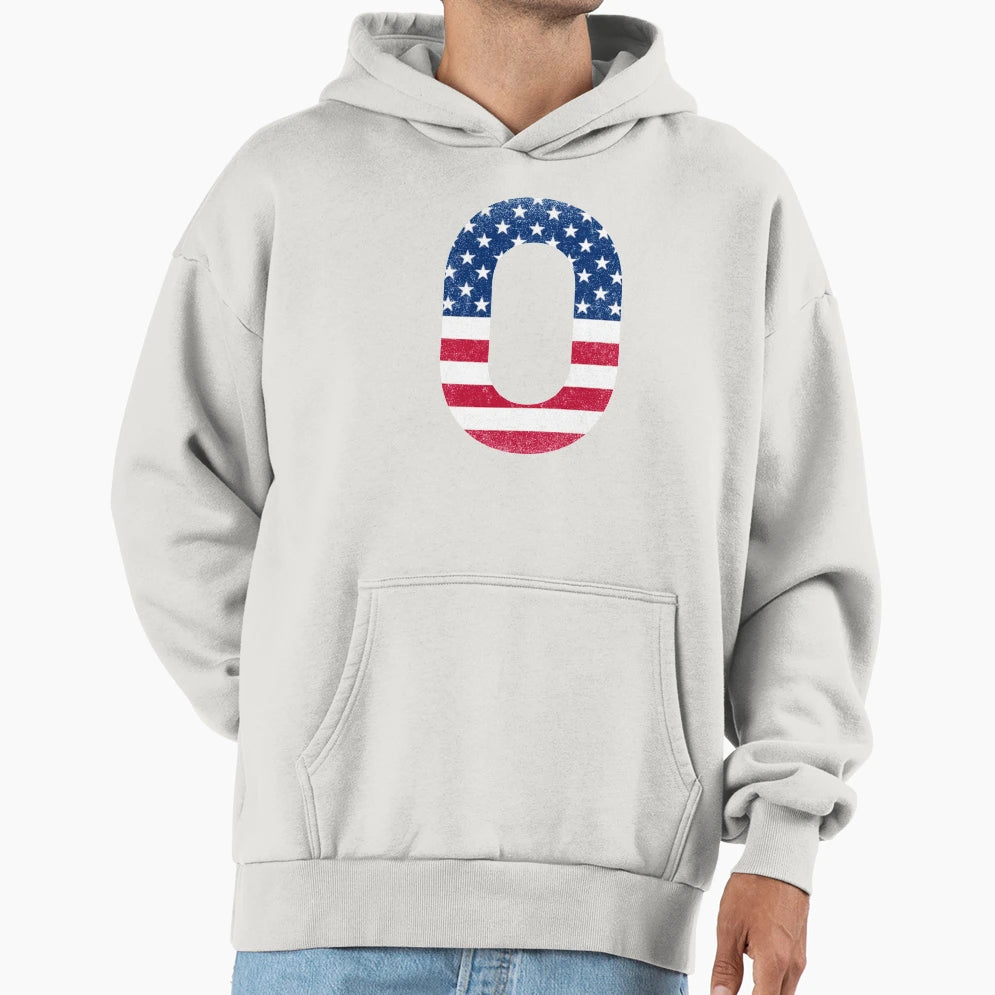 Letter O Capital Alphabet American Flag Hoodie - Aesthetic Graphic Unisex - T-Shirt, Sweatshirt, Hoodie