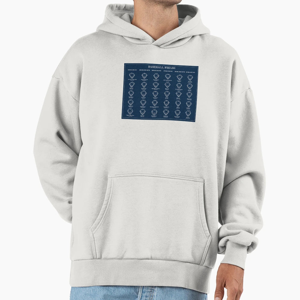 Baseball Fields Navy Bluprint Hoodie - Custom Art Print Unisex - T-Shirt, Sweatshirt, Hoodie