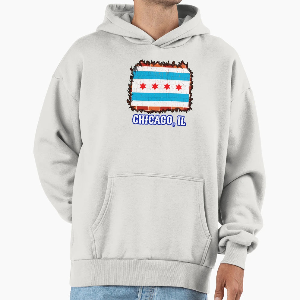 Chicago Brick Ivy Flag Baseball Hoodie - Unique Graphic for Adults - T-Shirt, Sweatshirt, Hoodie