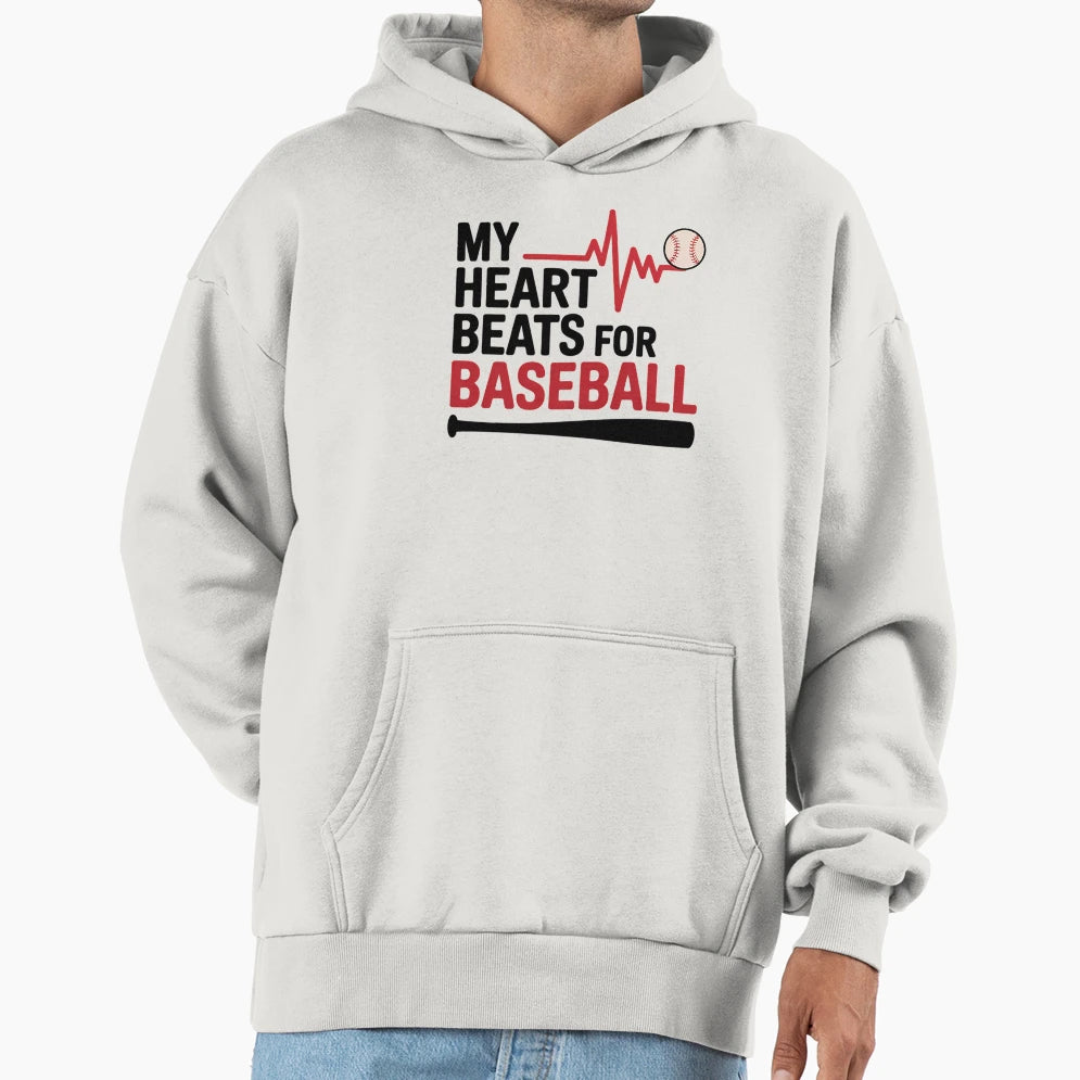 Baseball Trends Heart Beats Baseball Hoodie - Trendy Graphic for Adults - T-Shirt, Sweatshirt, Hoodie