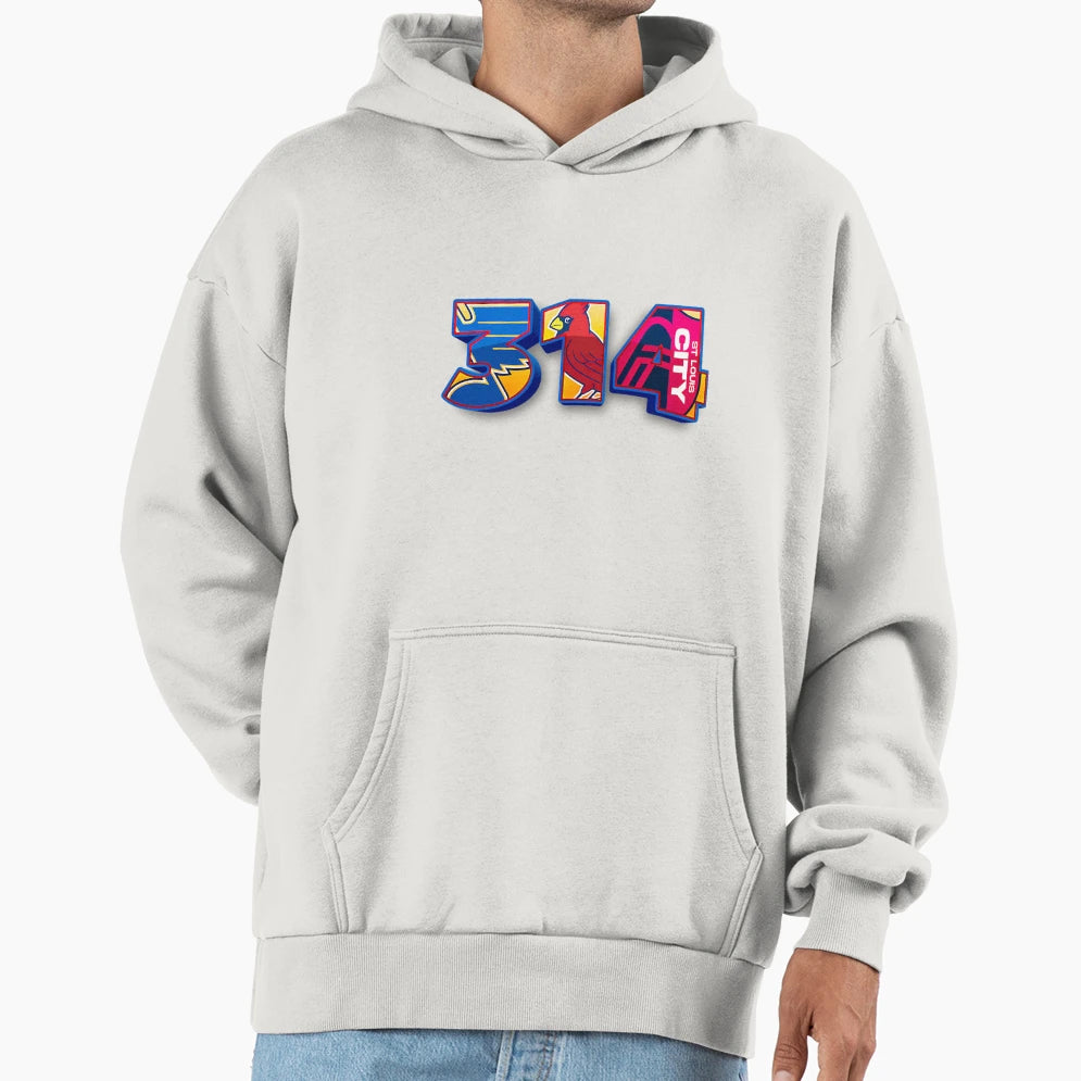 St Louis Area Code 314 Logos Inset Hoodie - Casual Everyday Wear Unisex - T-Shirt, Sweatshirt, Hoodie