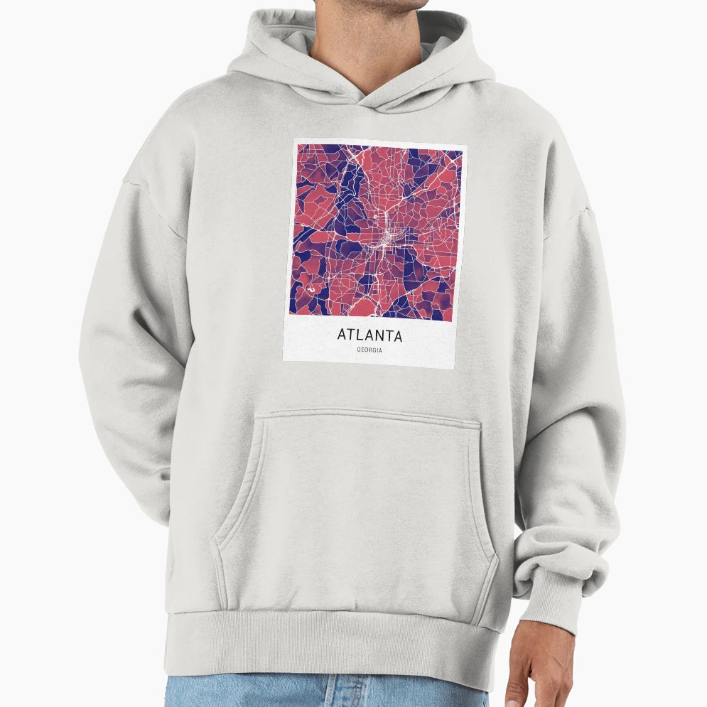 Atlanta Georgia Named City Map Red Blue Hoodie - Fun Novelty Design Unisex - T-Shirt, Sweatshirt, Hoodie