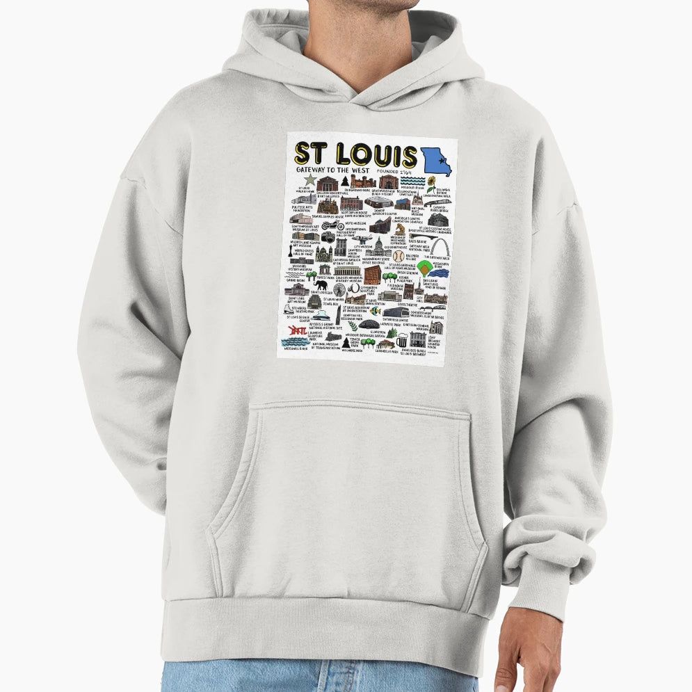 St Louis Map Hoodie - Streetwear Style for Adults - T-Shirt, Sweatshirt, Hoodie