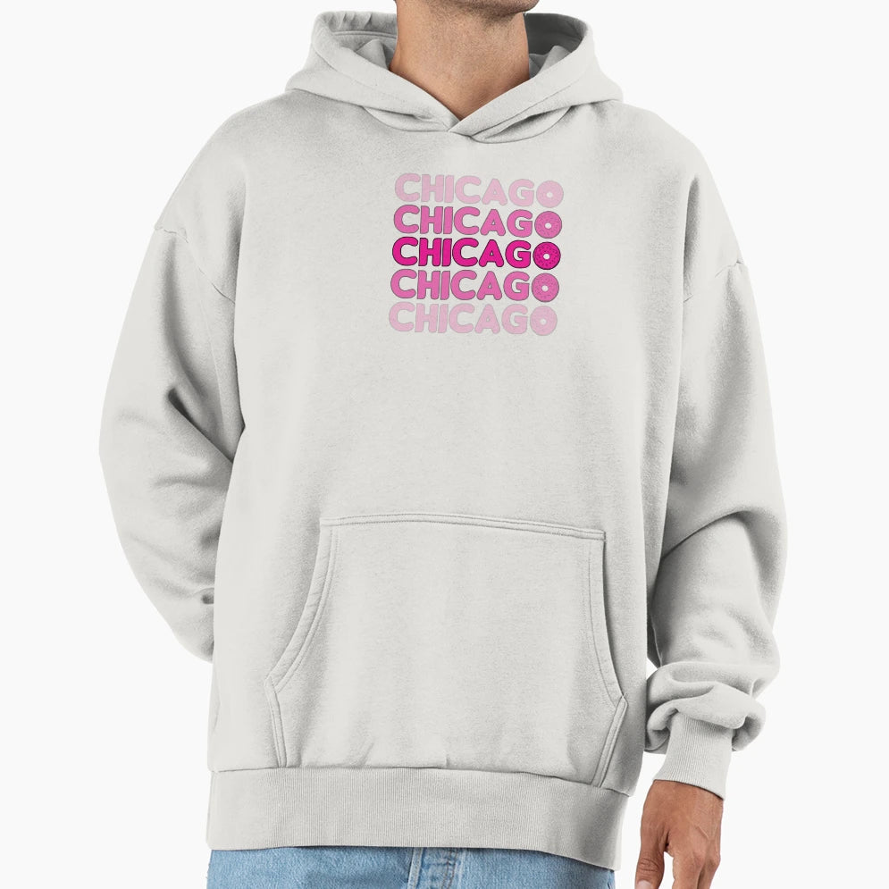 Chicago Illinois State Donut Typography Hoodie - Trendy Graphic Men Women - T-Shirt, Sweatshirt, Hoodie