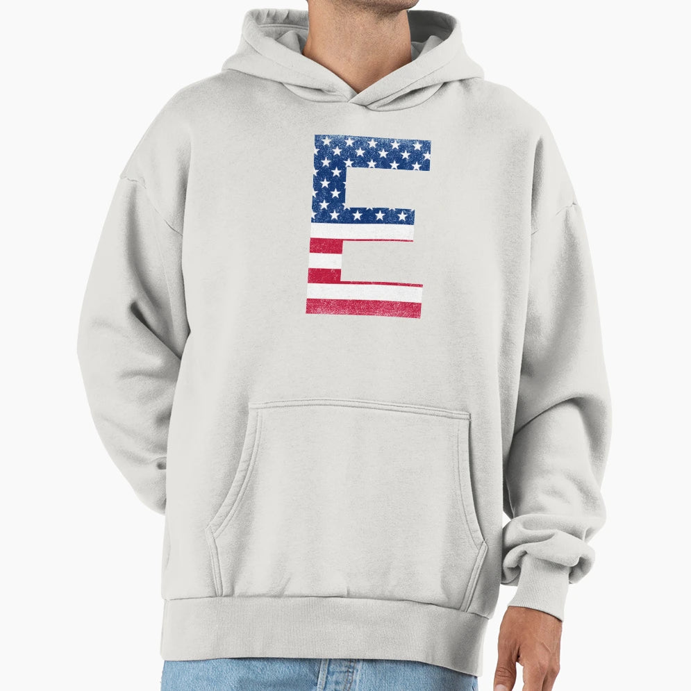 Letter E Capital Alphabet American Hoodie - Casual Everyday Wear Men Women - T-Shirt, Sweatshirt, Hoodie