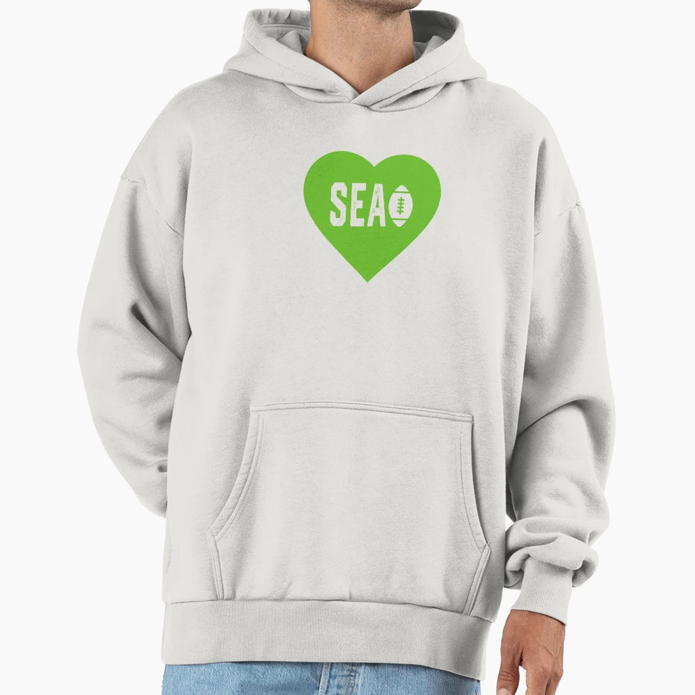 I Love Seattle Football Heart Sea Hoodie - Fun Novelty Design Men Women - T-Shirt, Sweatshirt, Hoodie