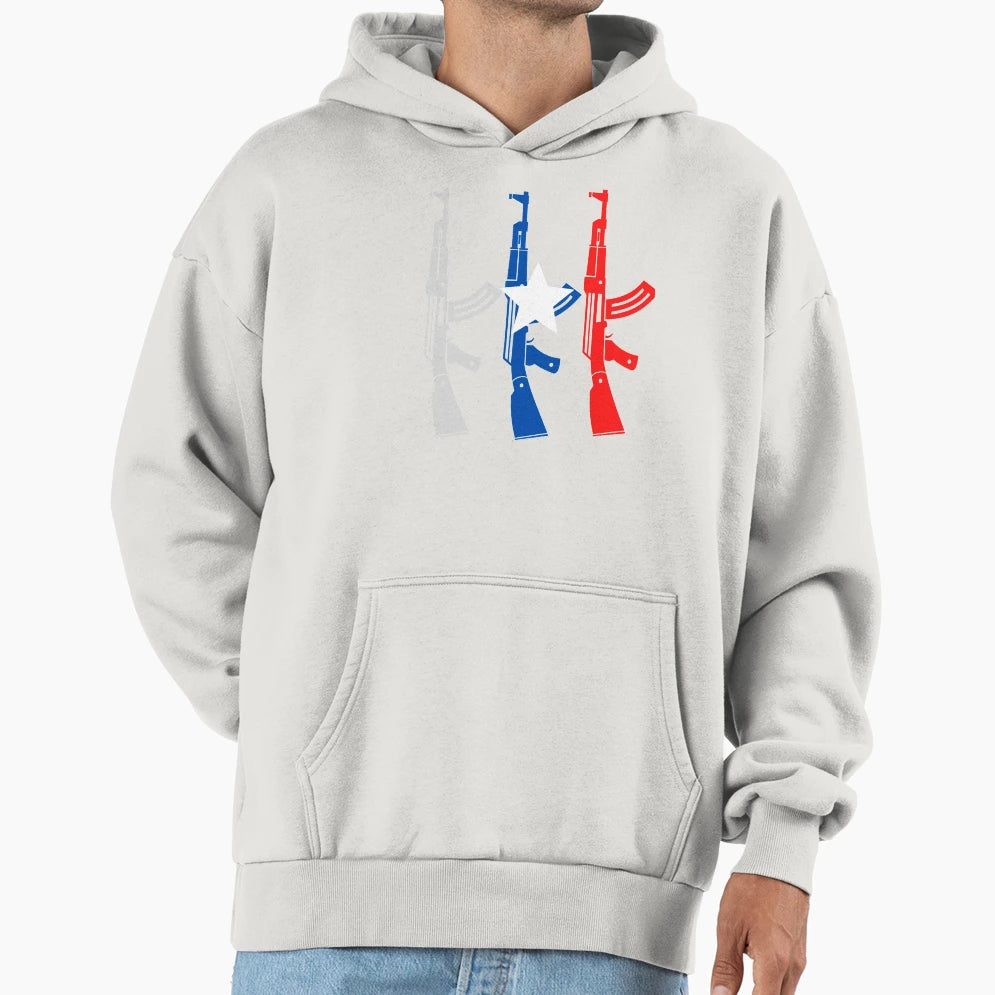 Usa Flag Gun Illustration Hoodie - Casual Everyday Wear Men Women - T-Shirt, Sweatshirt, Hoodie