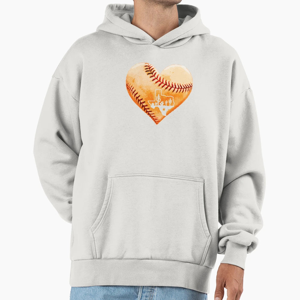 Houston Texas Baseball Heart Map Hoodie - Custom Art Print Men Women - T-Shirt, Sweatshirt, Hoodie