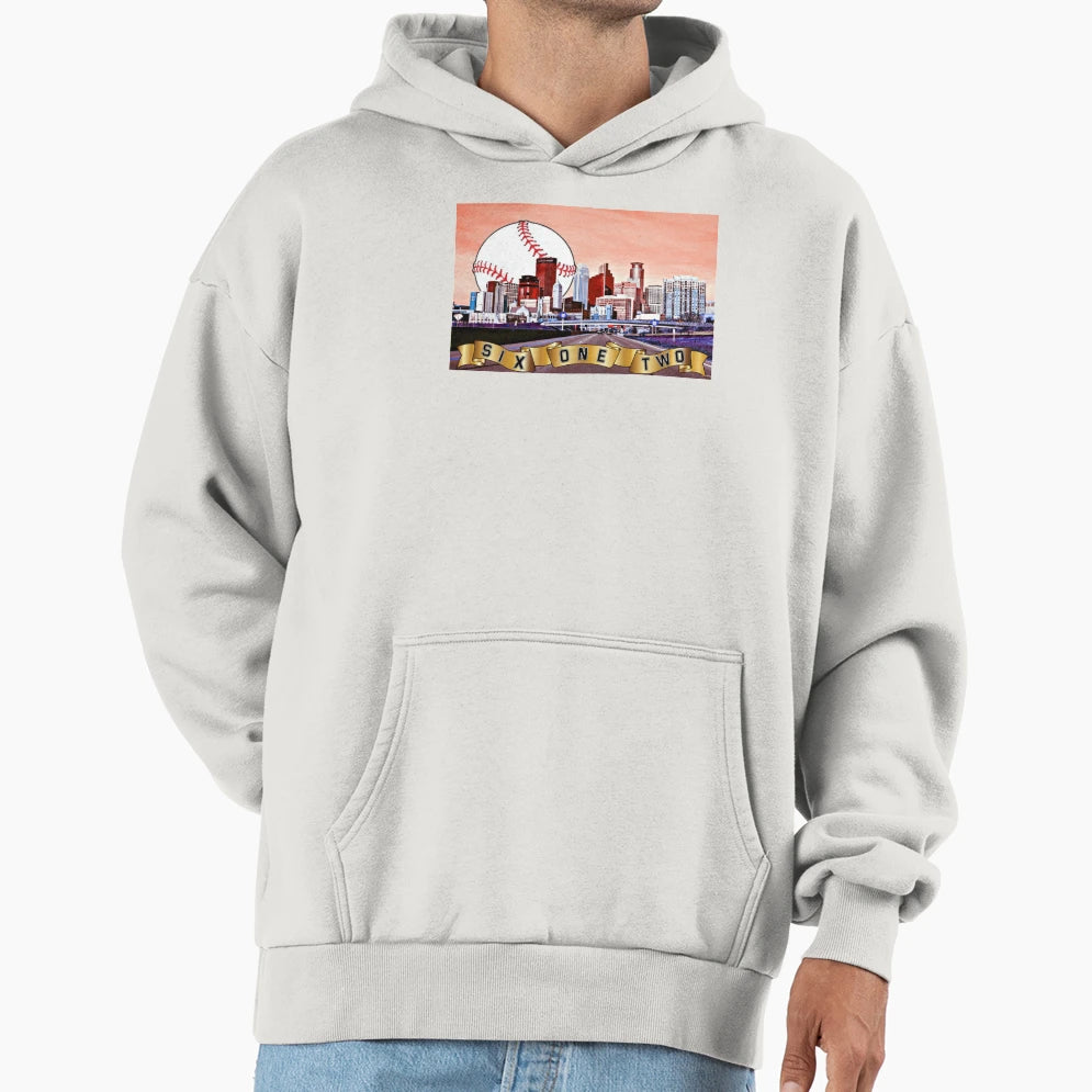Minneapolis Skyline Baseball Fan 612 Hoodie - Minimalist Print for Adults - T-Shirt, Sweatshirt, Hoodie