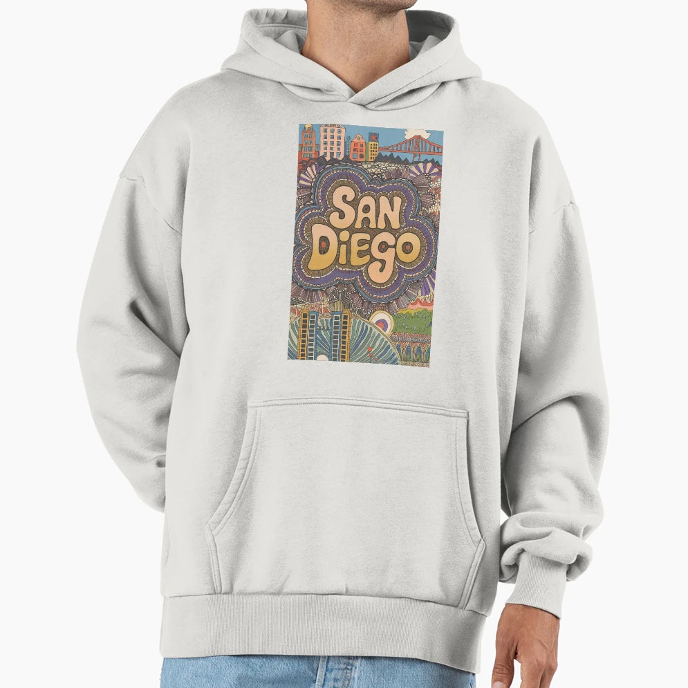 San Diego Whimsical City Life Abstract Hoodie - Trendy Graphic Men Women - T-Shirt, Sweatshirt, Hoodie