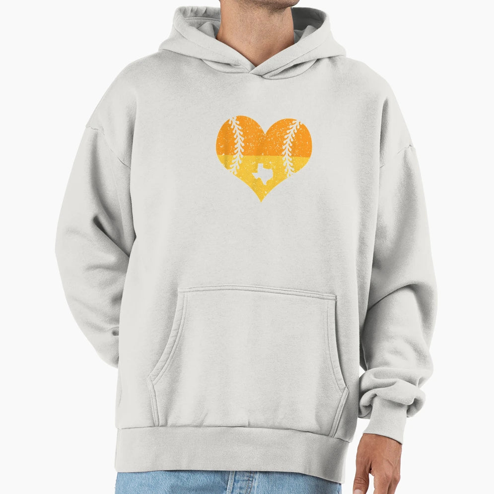 Houston Texas Baseball Heart Map Hoodie - Minimalist Print for Adults - T-Shirt, Sweatshirt, Hoodie